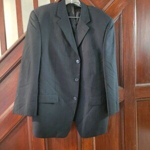 Calvin Klein Mens Wool Single-Breasted Suit Jacket Size 42S Black Pinstripe